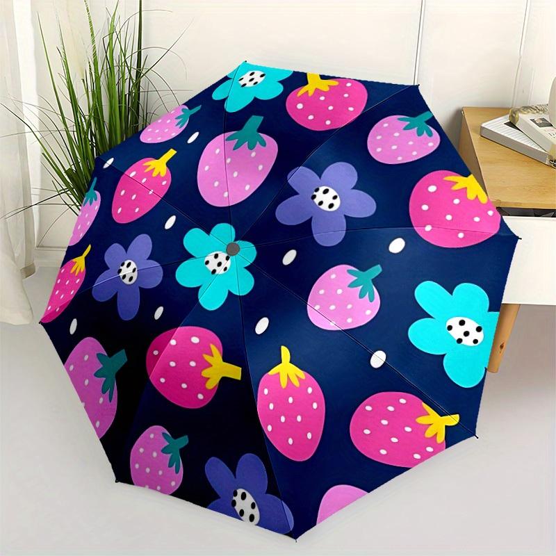 1pc Strawberry Pattern Automatic Umbrella - 8-Rib Foldable Design, Outdoor Adventures, and Family Celebrations yy250829096