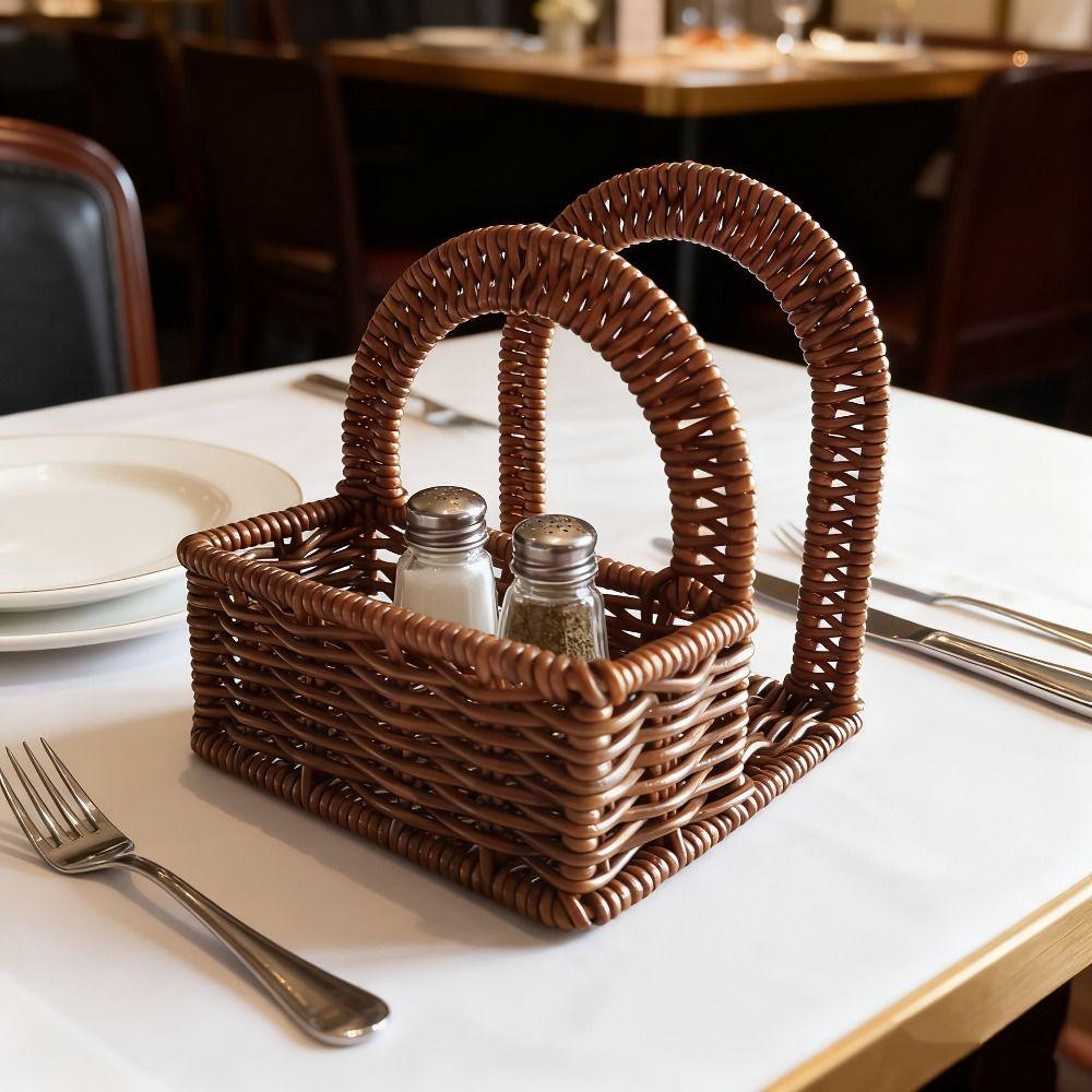 Decorative Imitation Rattan Napkin Holder Plastic Desktop Tissue Holder for Home