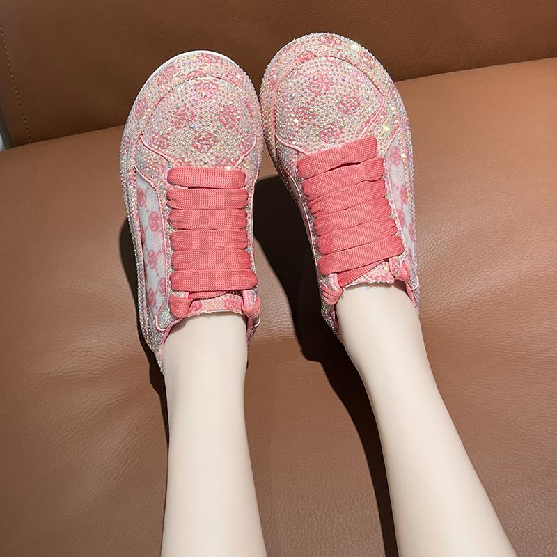 Fashion Luxury Crystal Women Casual Shoes Fashion Platform Microfiber Mesh Sports Shoes Bling Skateboarding Shoes Zapatillas De Mujer