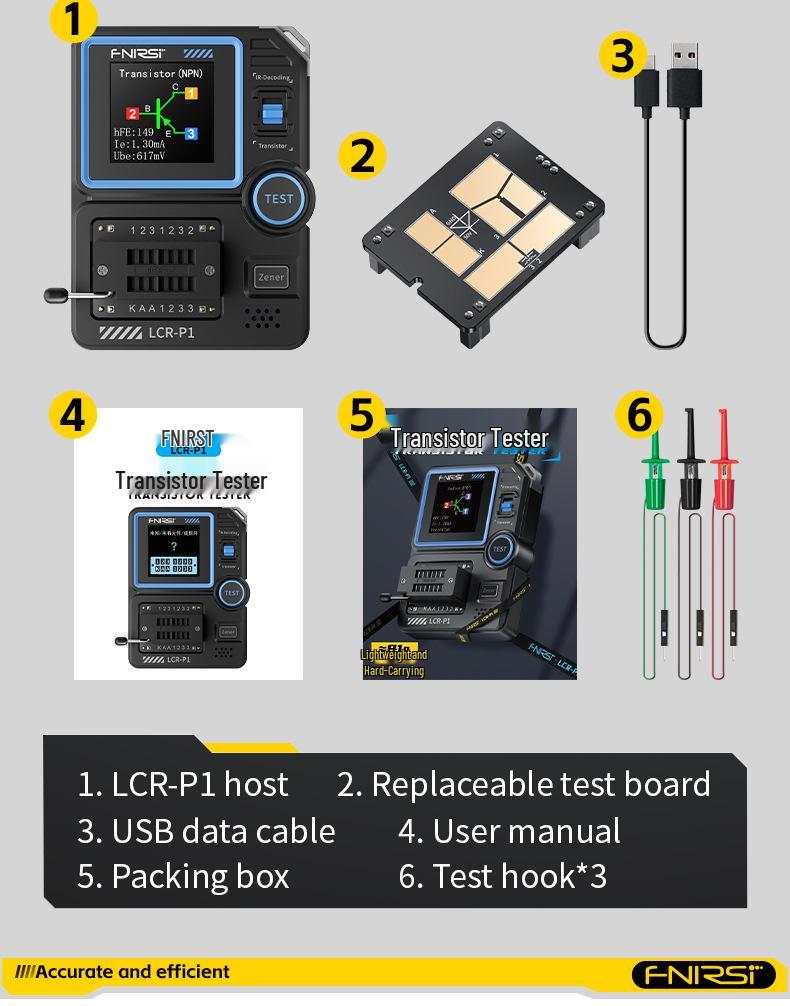 FNIRSI LCR-P1 Transistor Tester for Capacitors, Resistors, FETs, and Diodes/Triodes