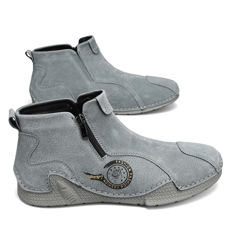 New Classic Handmade Leather Men Shoes Zipper Design Outdoor Sneakers Slip On Breathable Casual Shoes Leather Men Ankle Boots