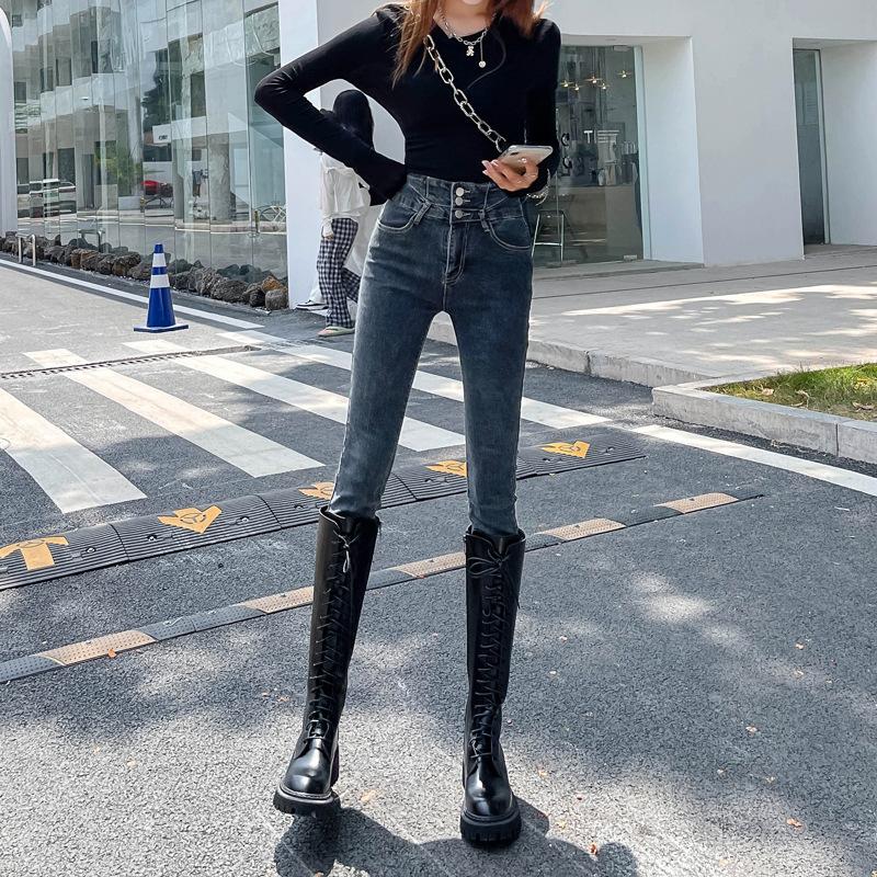 High-waisted Small Foot Jeans Women Spring and Autumn Tight Slim Elastic Pants Denim Jeans Pencil Pants