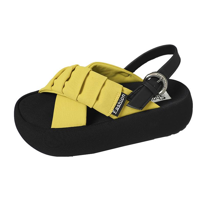 Open-toed Fashionable Yellow Woven Casual Sandals Women's 2025 Summer Breathable and Comfortable Versatile Thick-soled Heightening Beach Shoes