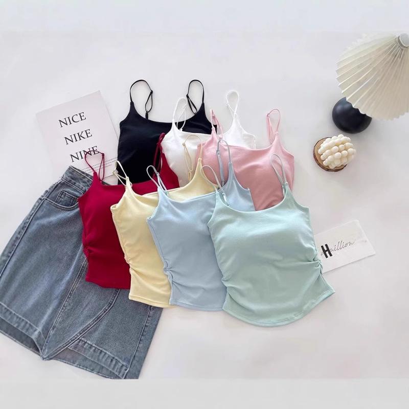 Sweet & Spicy Pleated Camisole Vest with Built-in Cup – Versatile Design for Inner/Outer Wear