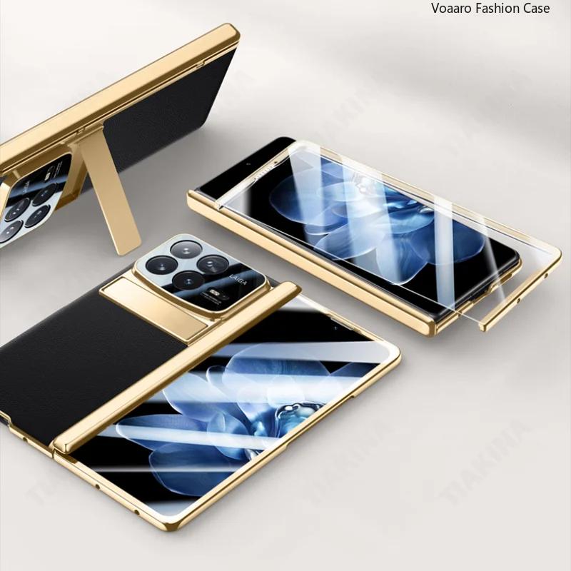 Foldable Stand Leather Funda for Xiaomi Mix Fold 4 Plating Hinge Case for Xiaomi Mix Fold 4 Case with Front Screen Glass Film