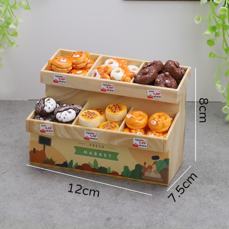 37Pcs Dessert Rack Mini Food Toys Dollhouse Miniature Bread Cabinet Handcrafted Simulation Model Supermarket Scene Ornaments