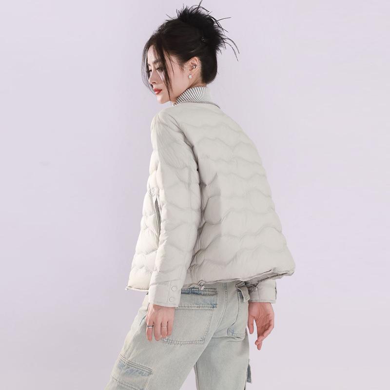 Knitted collar splicing white duck down jacket women's short winter fashion high luxury large thermal jacket tide
