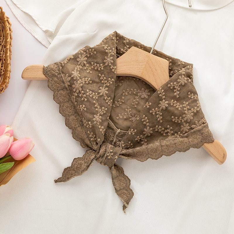 Summer Simple Cotton Triangle Scarf Women's Flower Embroidery Decoration Yellow Scarf Small Silk Scarf