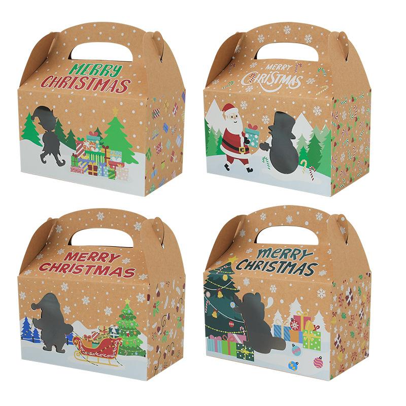 Christmas Carry Box Large Kraft Paper Candy Box Christmas Cookie Box Carry Packaging Box