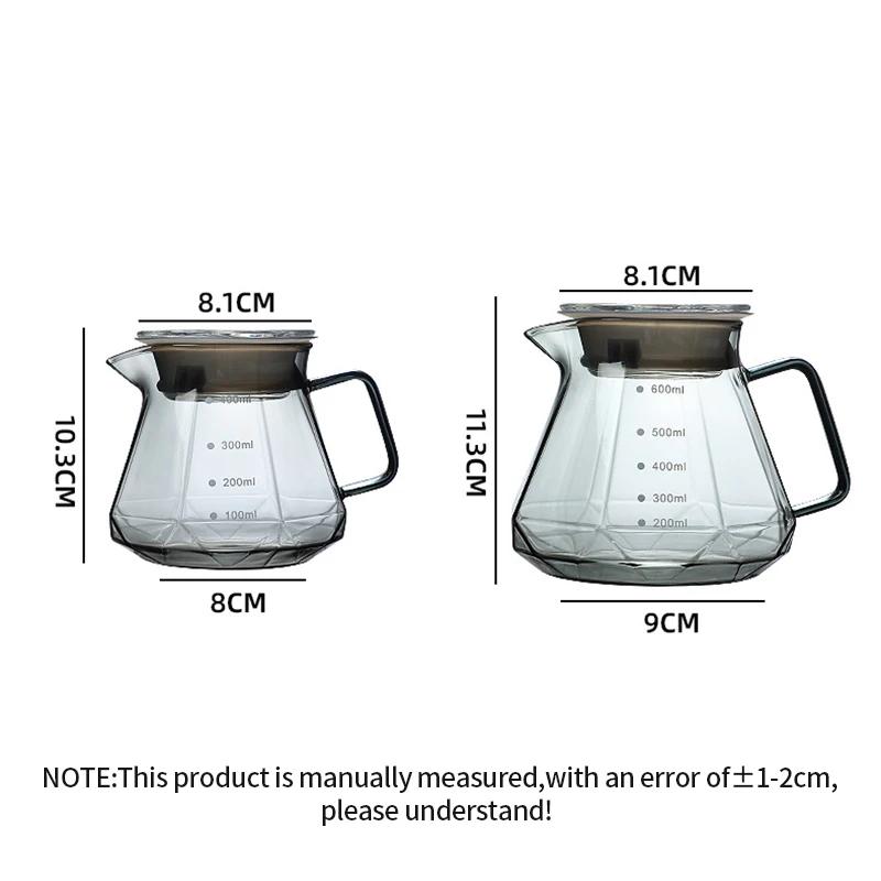Octagonal Coffee Pot Transparent Juice Coffee Kettle Reusable Coffee Teapot Glass Coffeeware 400/600ml Without Filter Cup