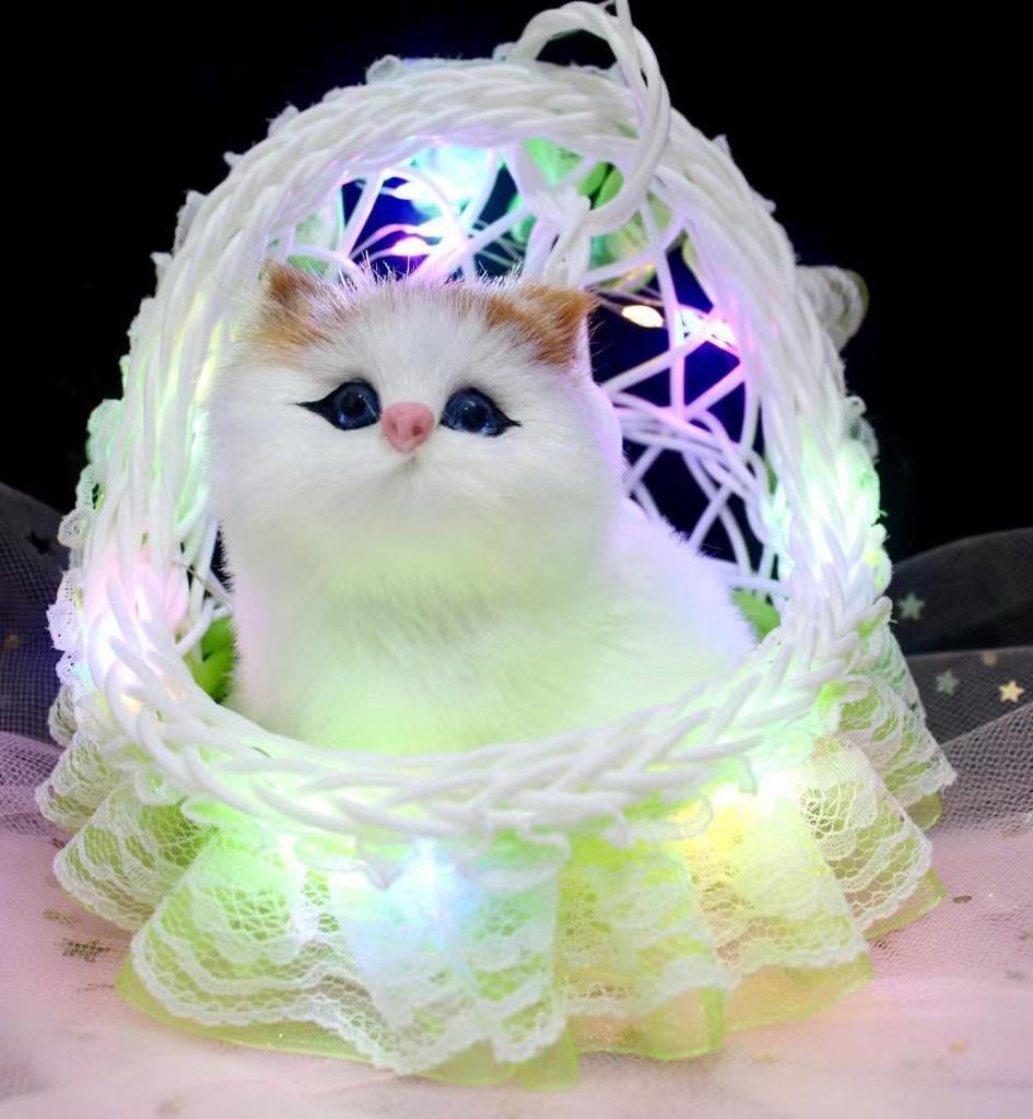 Lace Hanging Basket with Light-Up Plush Cat - Perfect Gift for Girlfriend or Doll Lovers