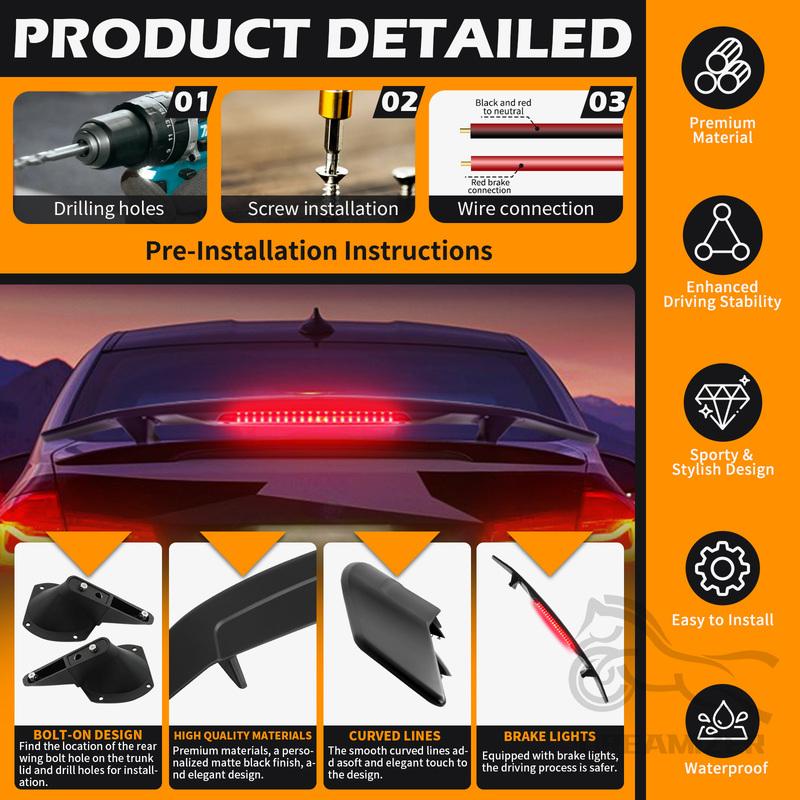 Universal ABS Intelligent Electric Lift Spoiler Led Light Trunk Wing Lip Car Modification Trunk Car Wing For Hatchback Sedan