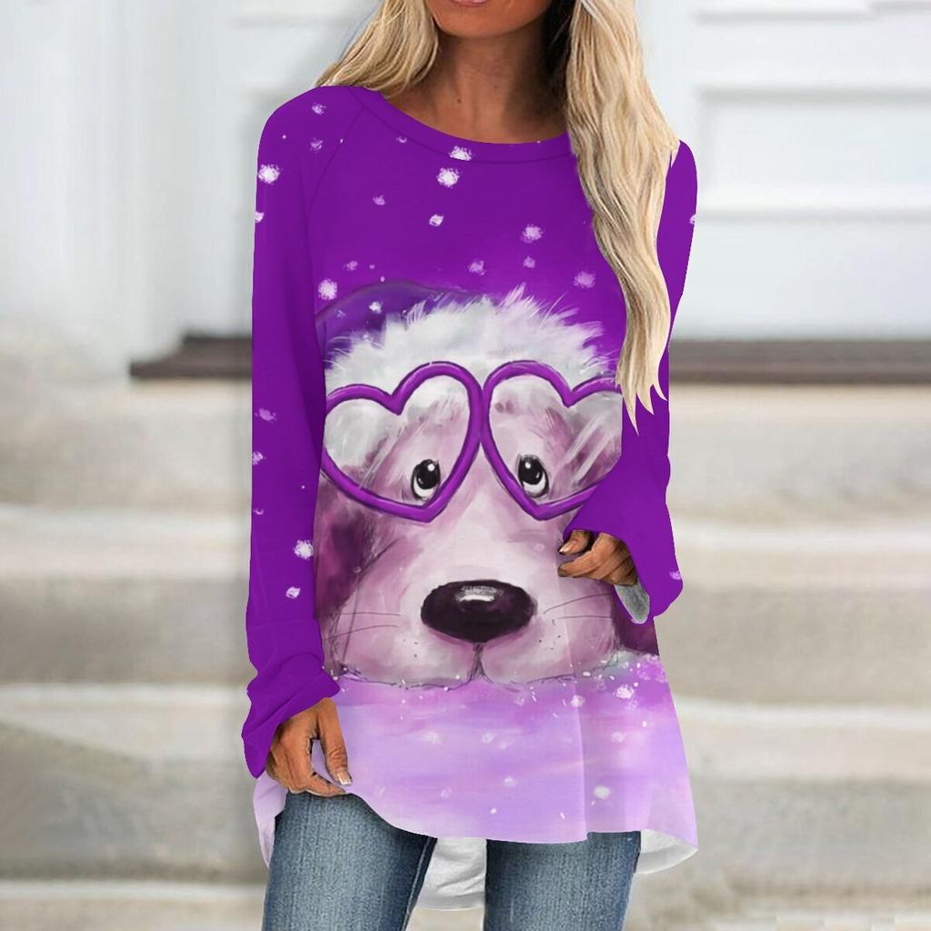 Round Neck 3D Printed Top Fashionable Casual Comfort Long Sleeved Women's T-shirts