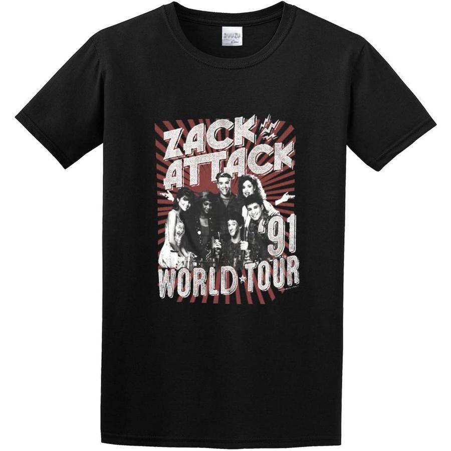 Мужские модные футболки Saved by The Bell Zack Attack Мировой тур 1991 Моррис Макс Рекомендуется ручная стирка Черный S