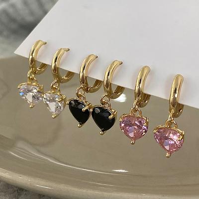 PONYKISS  Silver Heart Zircon Hoop Earrings for Women Party Trendy Fine  Minimalist Accessories