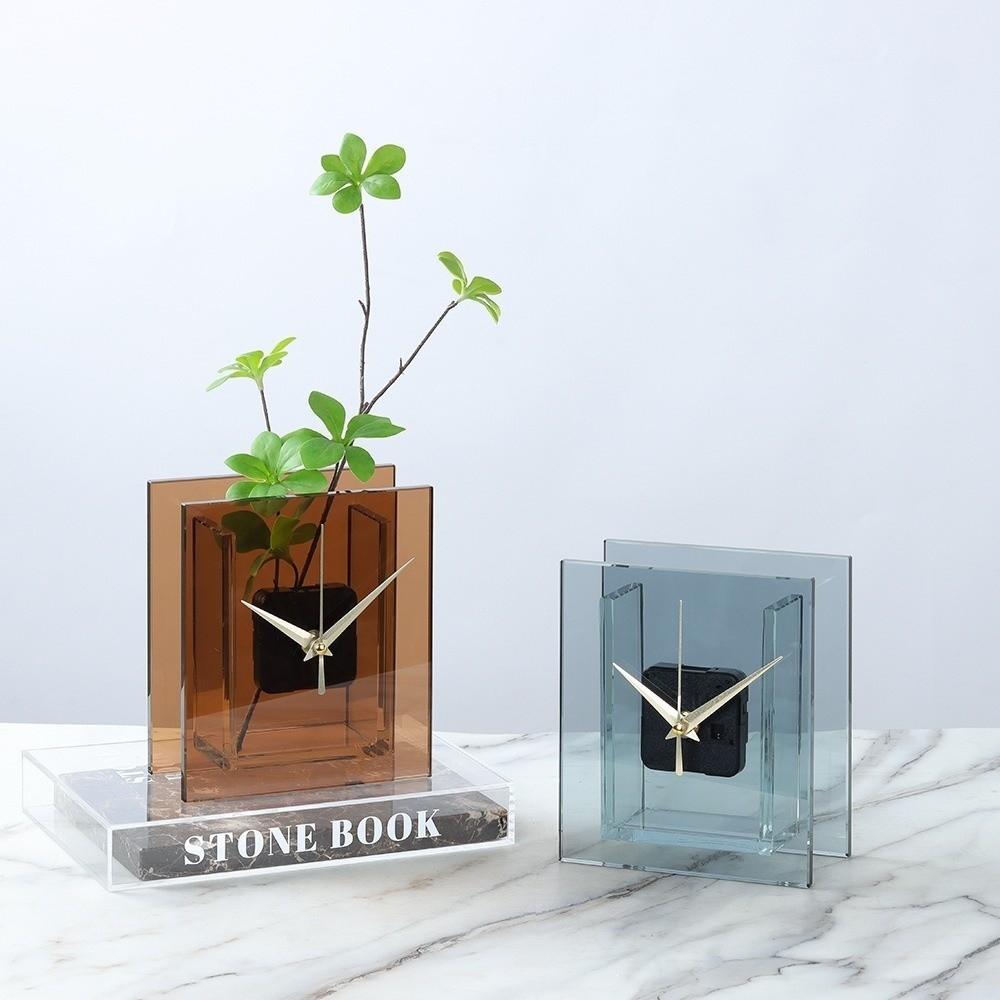 Nordic Style Flower-Insertable Clock Minimalist Square Table Clock Desktop Vase Clock  Living Room