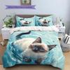 Cat with Water Ripple Pattern Pattern Bedding Quilt Set  Home Decoration  Gift (1 * duvet cover + 2 * pillowcase  without core)
