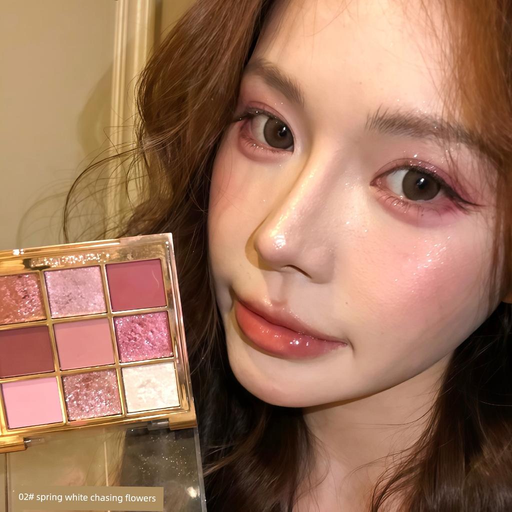 Rose of Versailles! Herorange Sparkling Nine-Color Eyeshadow Palette in Smoky Pink Tones with Glitter for Everyday Light Makeup