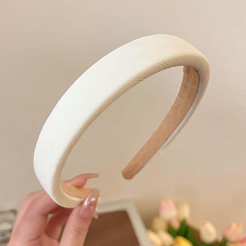 

Винтажная атласная повязка на голову из губки, французская сплошная цветная простая широкая повязка для мытья лица, корейский стиль, высокие аксессуары для волос белый