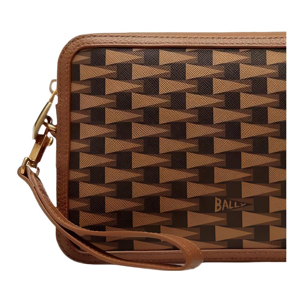 Bally Vintage Triangle Flag Print Zipper Clutch Leather Wristlet Men clutch Brown 6304859