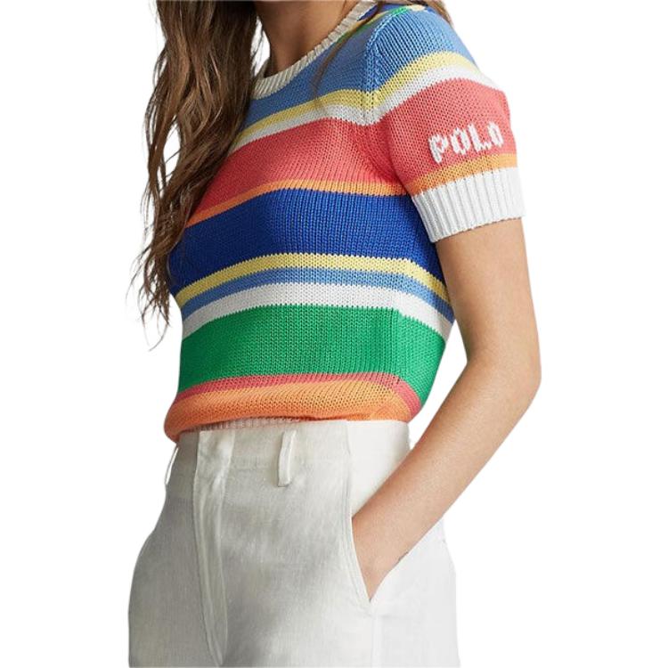 Polo Ralph Lauren Letter Logo Striped Short Sleeve Knit Top Women Tops 211792406-001