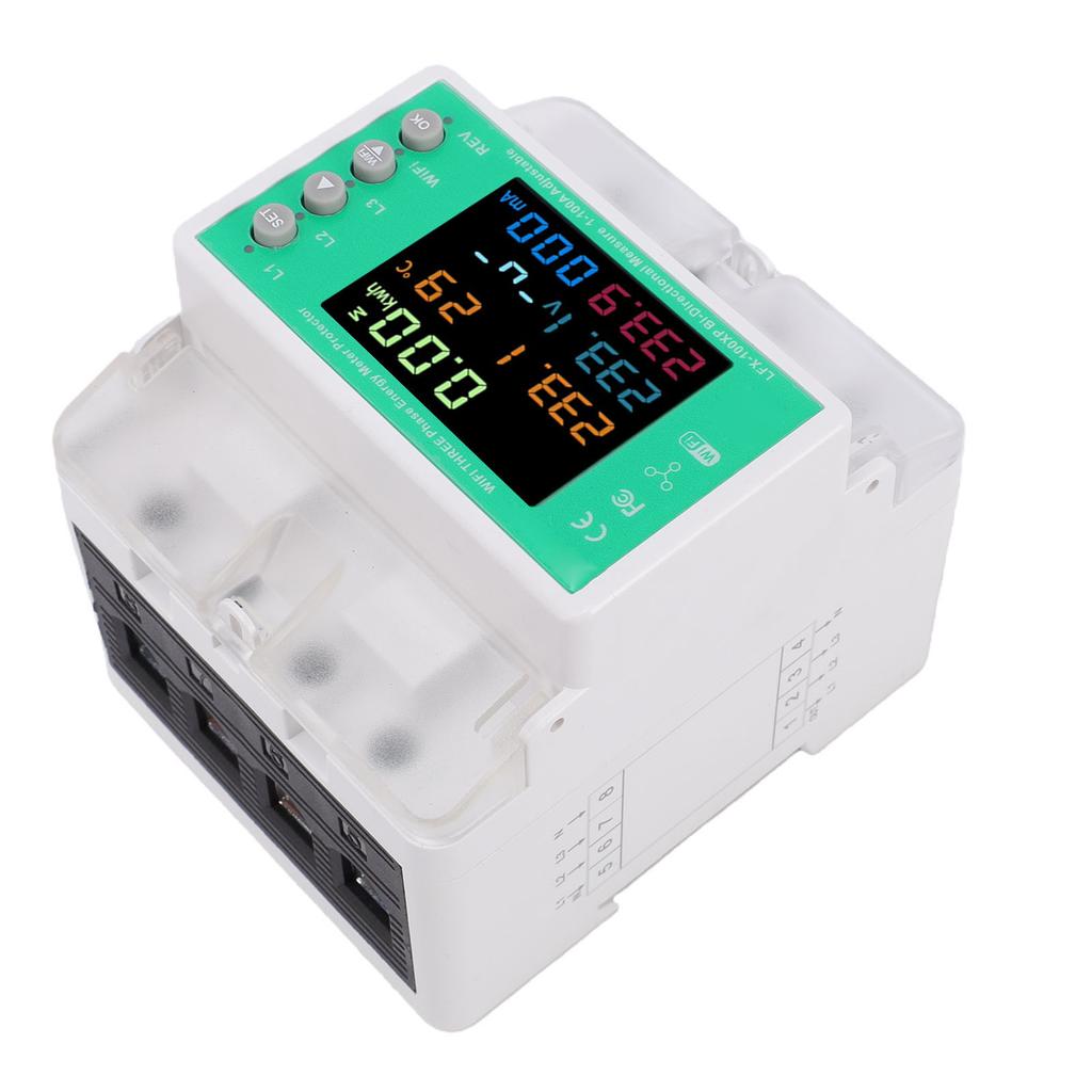 3 Phase Energy Meter Protector Support for Tuya WiFi Intelligent 4 Wire Multifunctional 100A Phone Remote Control with