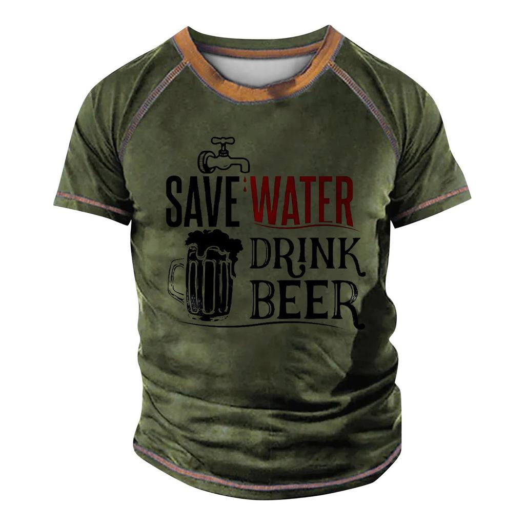 Men's Raglan T-shirt Retro Short Sleeve Round Neck Letter Printing Tops