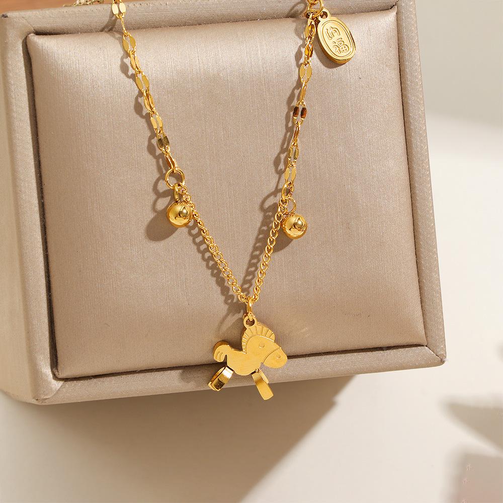 Luxury Titanium Steel Rocking Horse Pendant Necklace - Attract Wealth, Colorfast & Versatile Jewelry for Women