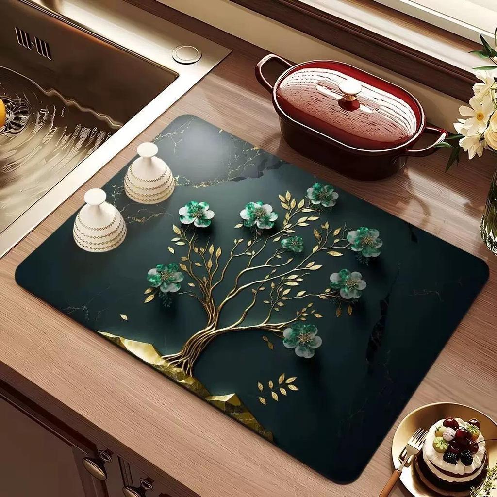 3D Diatom Kitchen Draining Mat - Quick Dry, Non-Slip, Waterproof, Heat-Resistant Countertop Mat