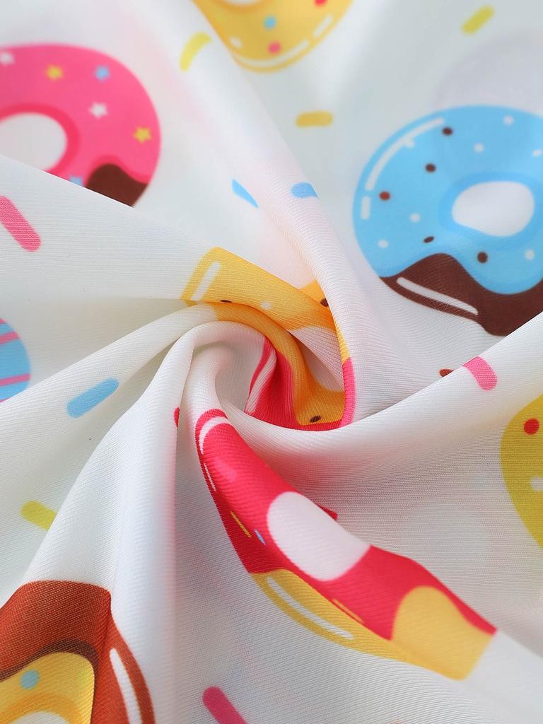 One Piece Swimsuit for Little Girls, Sleeveless Ruffle Donut Print Bathing Suit for Kids 1-8 Years