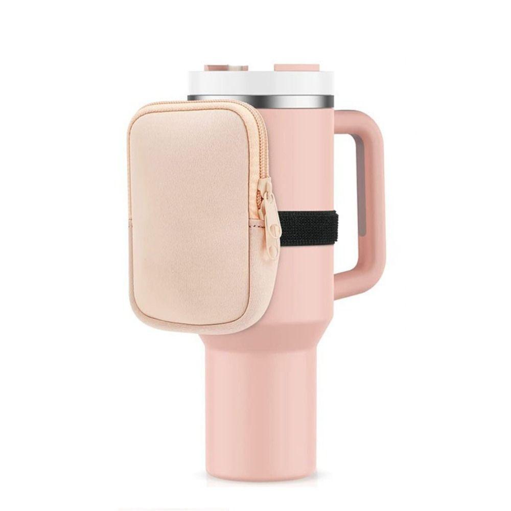 

Solid Color Water Bottle Pouch Handheld Caddie Can Cover For Card Key Coins Earphones Cellphone розовый