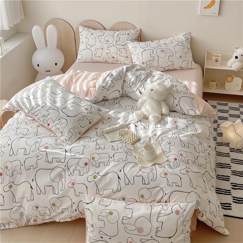 Sleep Grid Cotton Cartoon Printed Student Dormitory 3-Piece Set Home 4-Piece Set