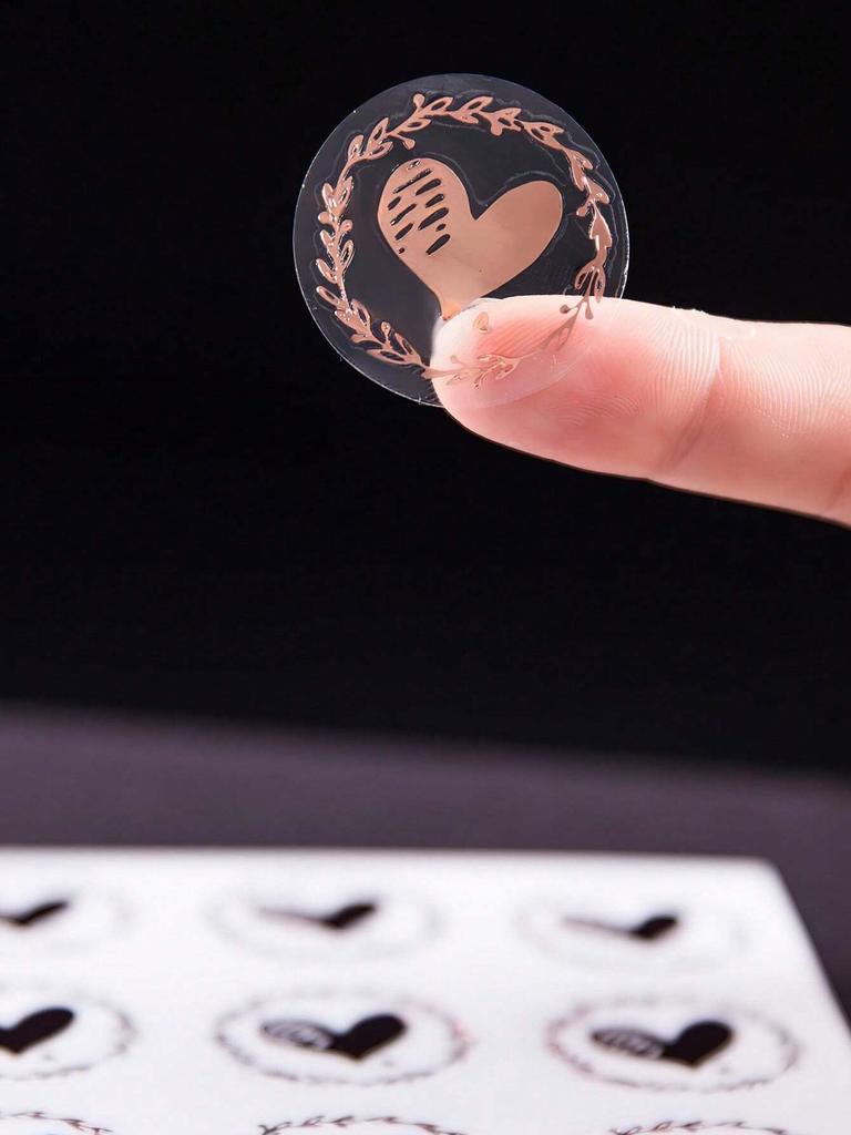 5 Blatt Heißfolienprägung Transparent Versiegelungsaufkleber Liebesherz Rund Gold Silber Umschläge Süßigkeitentüten Etikett zum Backen Geschenk DIY Deko