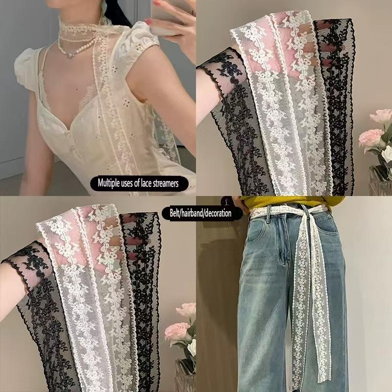 French Lace Scarf Summer Hollow Embroidery Long Ribbon And Belt Tie Hair Band Bags Handle Decor Long Scarfs