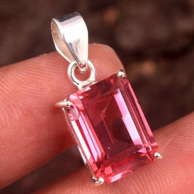 Pink Topaz Gemstone håndlaget anheng 925 Sterling sølv fine smykker