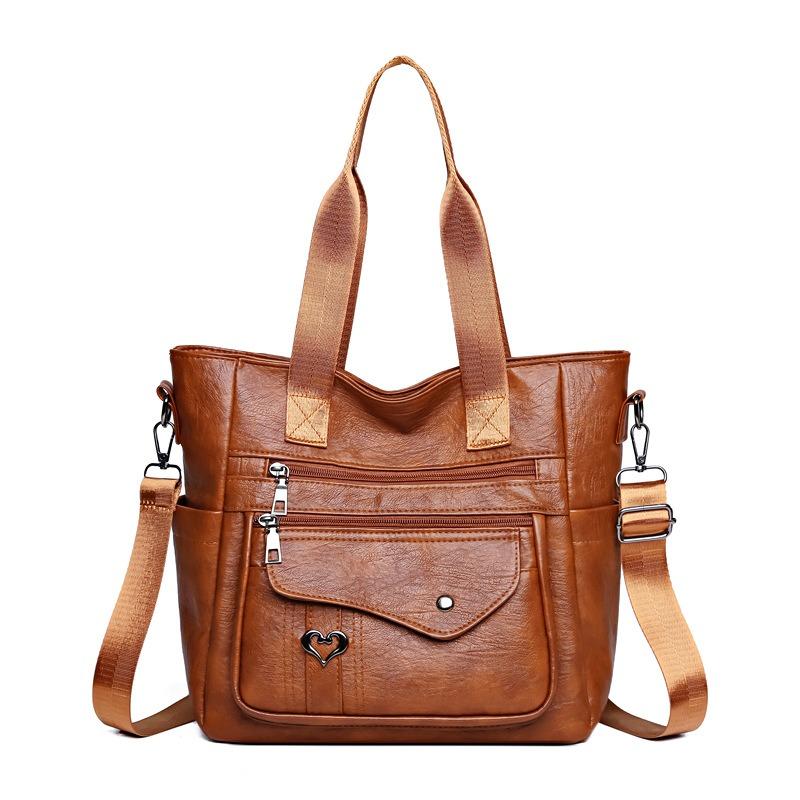 Women's Bag New Large-capacity Soft Leather Fashion Shoulder Mother Bag Retro and Simple