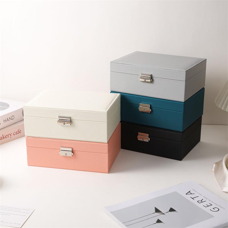 PU Leather Jewelry Box Organizer for Rings Earrings Necklace Large Capacity Double Layer Storage Case Korean Accessories Box
