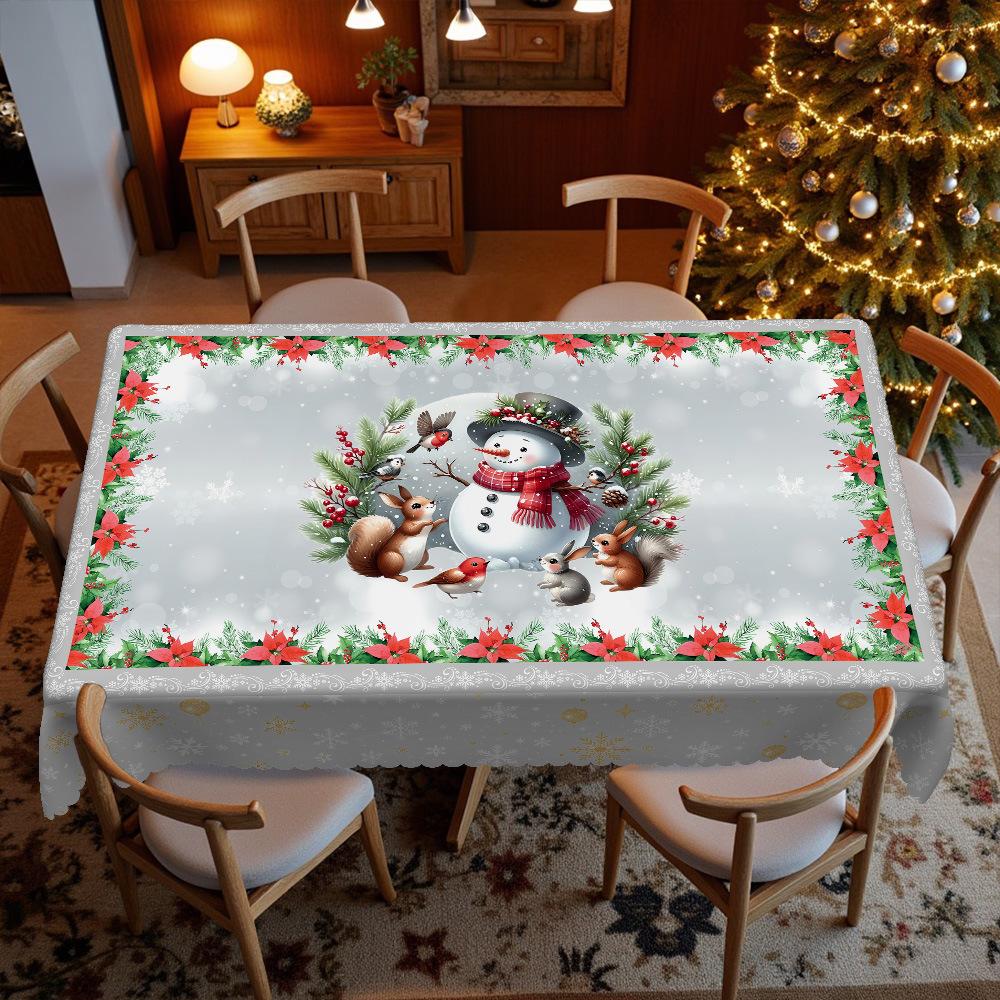 Christmas Snowman Cute Rabbit Tablecloth, Rectangular Dining Table Cloth, Dining Table Decorative Cloth, Home Set Tablecloth, European Tablecloth