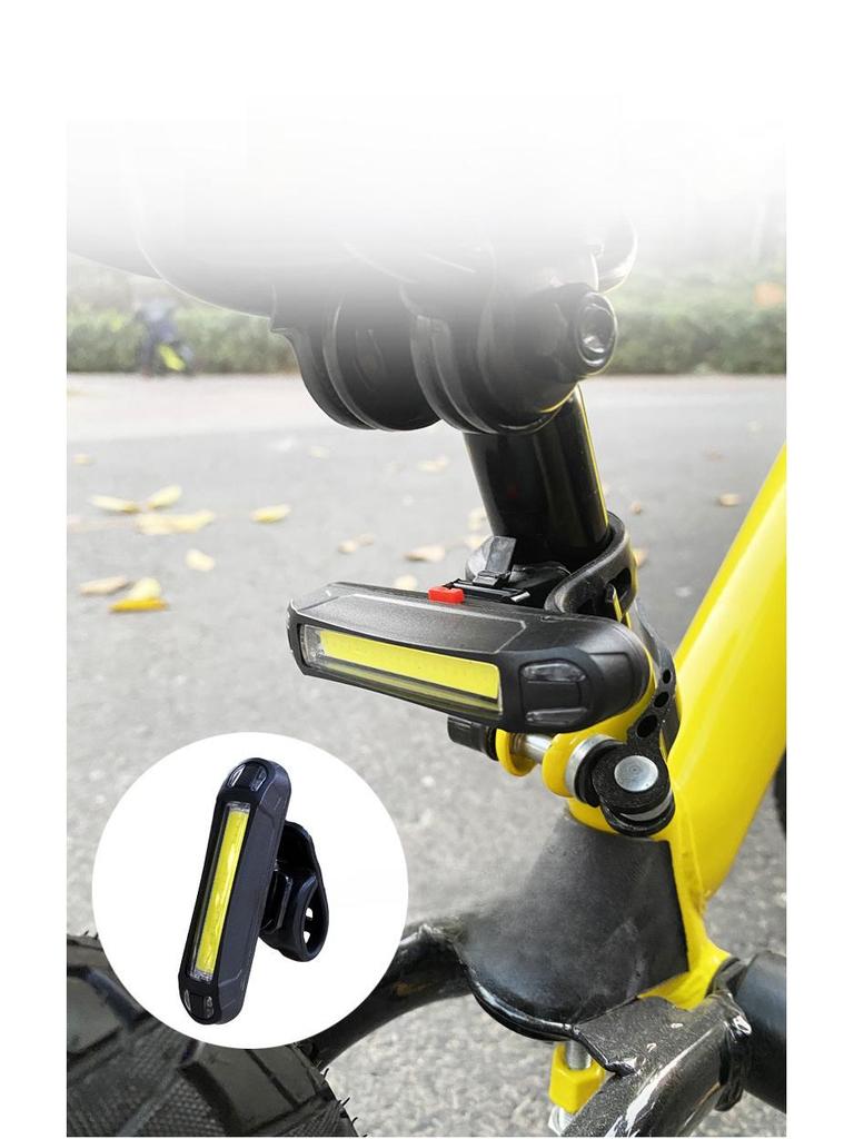 USB Rechargeable Bicycle Tail Light - Three-Color Flashing COB Brightness for Cycling Safety