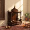 Wooden Pooja Temple With Bells Mandir Desk Storage -Religion Temple-Pooja Stand Mandir With Desk Wall Temple-Pooja Cabinet with Brass Bells