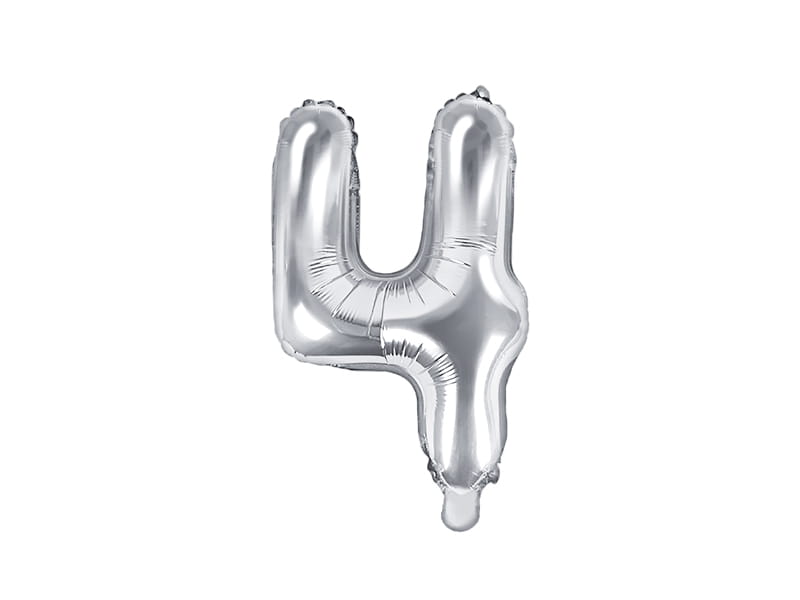 Balon Foliowy Cyfra "4" Srebrny 35 Cm