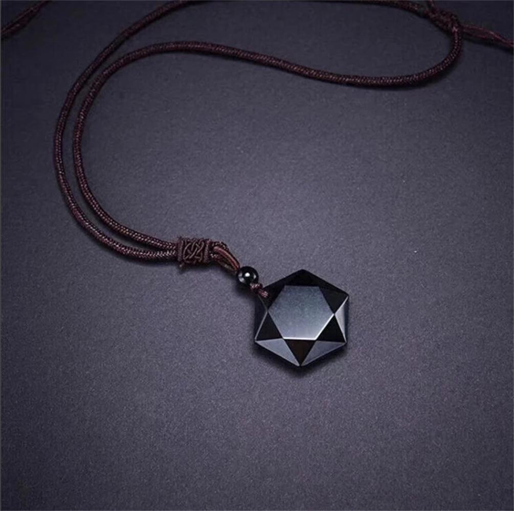New Fashion Black Obsidian Pendant Necklace Obsidian Star Pendant Lucky Love Crystal Jewelry With Free Rope