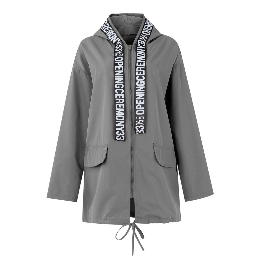 Damen-Windjacke, einfarbig, locker, lässig, Temperament, Kapuze, Mackintosh-Stoff