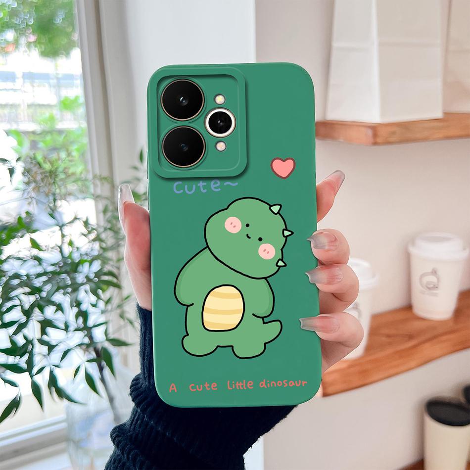 Cartoon Case For Realme 15 Pro Cute Dinosaur Liquid Silicone Lens Protection Back Cover Soft Phone Cases For Realme 15Pro 5G