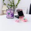 Applicable To Samsung ZFlip5 Mobile Phone Case Striped Leather Case Zflip4 Flower Mobile Phone Lanyard All-inclusive Anti-drop Protective Case