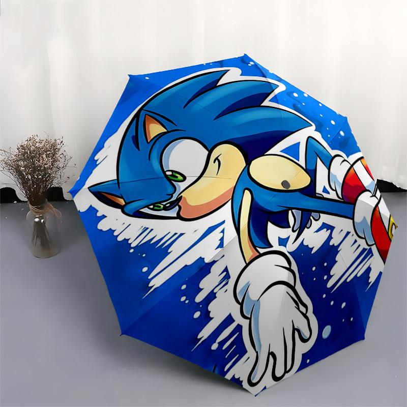 1pc Sonic the Hedgehog Automatic Opening/Closing Umbrella - Portable 3-Fold Design with 8-Bone Iron Frame - Outdoor - Ideal Gift for Fans, Travelers,