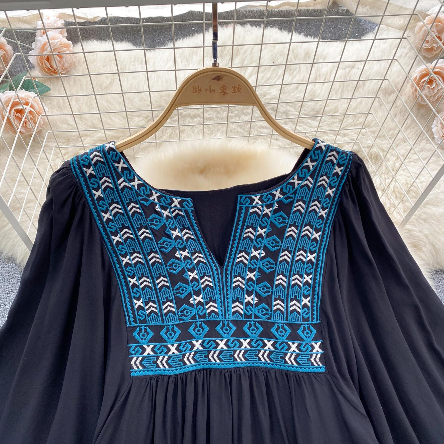 Женские платья Новое поступление V-образный вырез вышитый воланами край длинный — фото 20