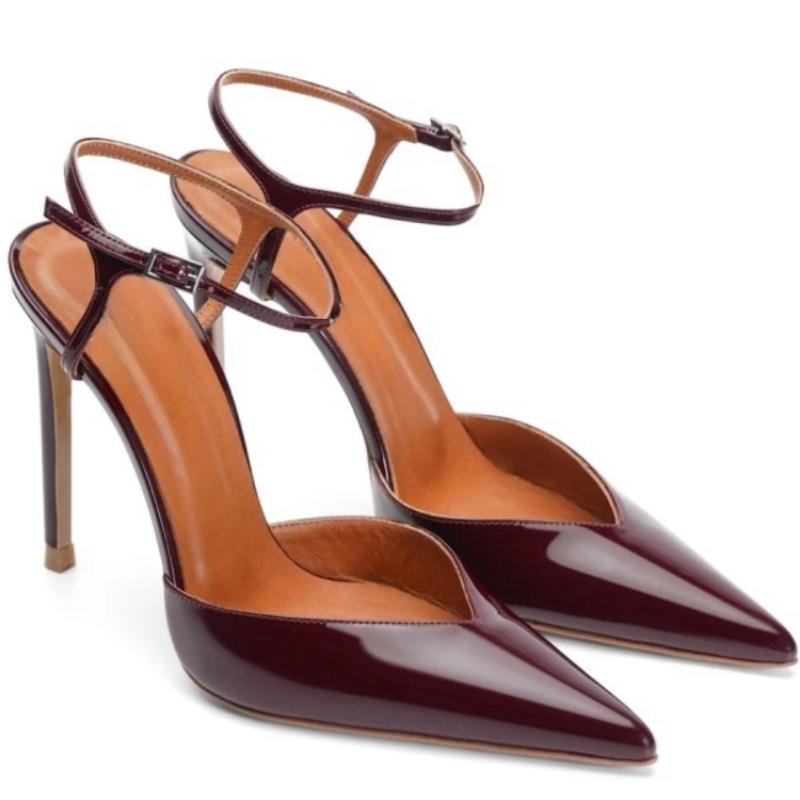 

Брендовые сандалии-гладиаторы летняя обувь для женщин закрытый острый носок шпилька высокие каблуки туфли-лодочки для платья танцевальные свадебные туфли большой размер 45 39 вино красного