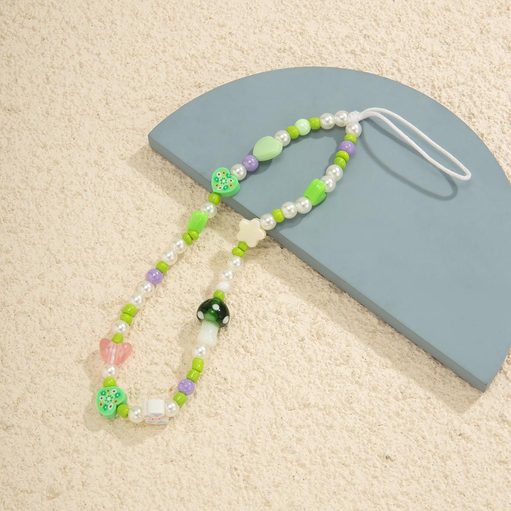 Imitation Pearl Glass Flower Color-Block Round Bead Phone Chain Fashion Trendy Star Mushroom Bag Pendant
