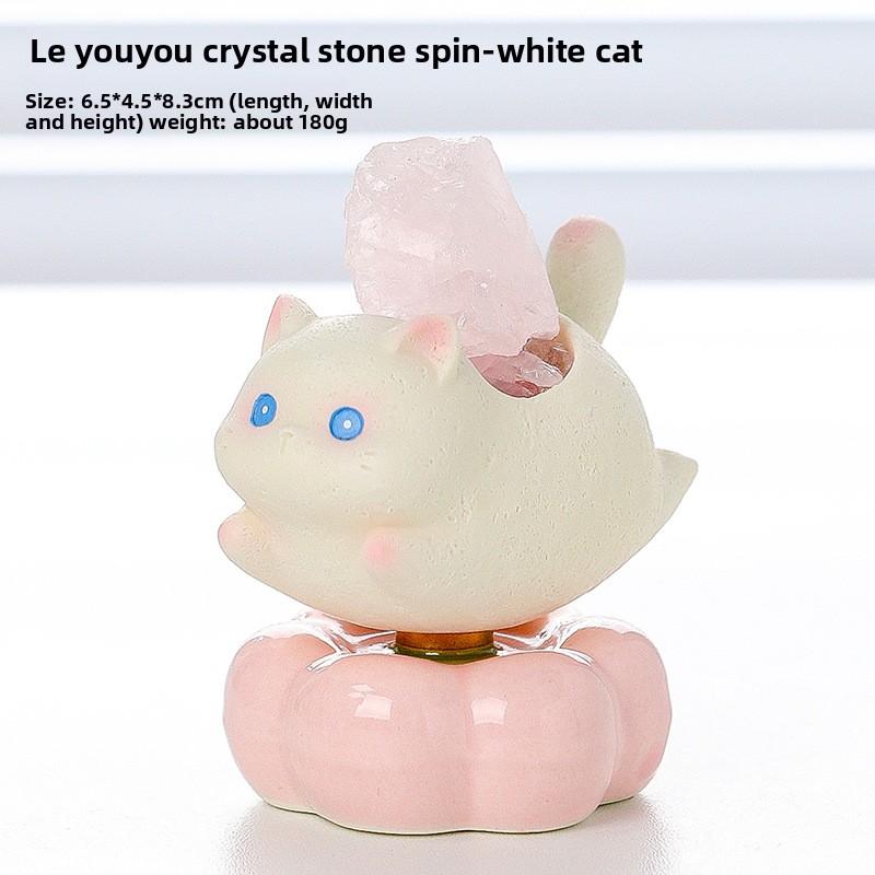 Rotating Kitten, Cute Cat, Content Cat, Smooth Crystal Raw Stone Home Decoration Piece, Cartoon Kitten, Office Desk Decoration Item